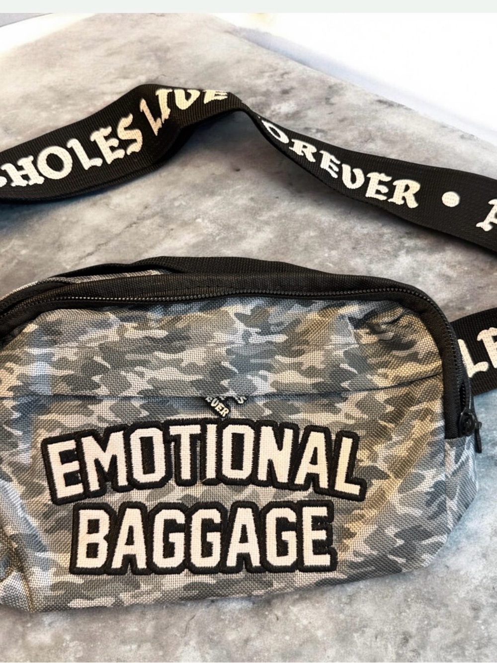 Emotional Baggage Gray Camouflage Crossbody Travel Bag